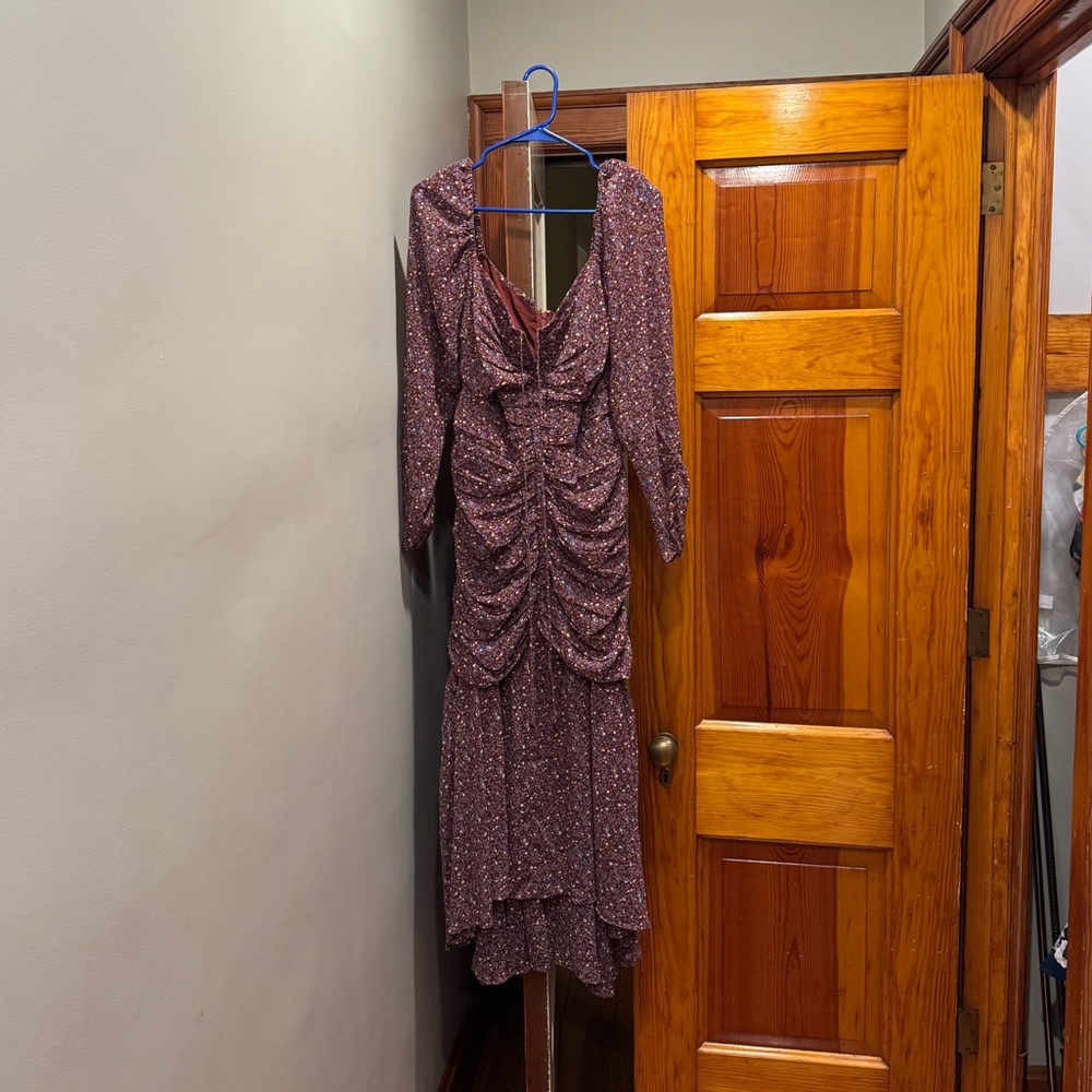 Astr Long Sleeve Ruched Dress in Purple